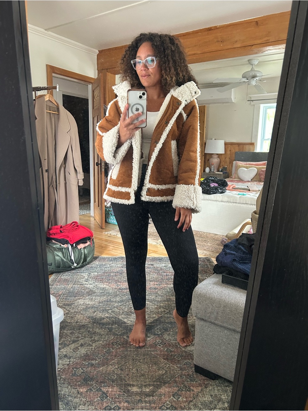 Free People Rust Brown Sherpa-Trim Hooded Jacket - Picture 12 of 12